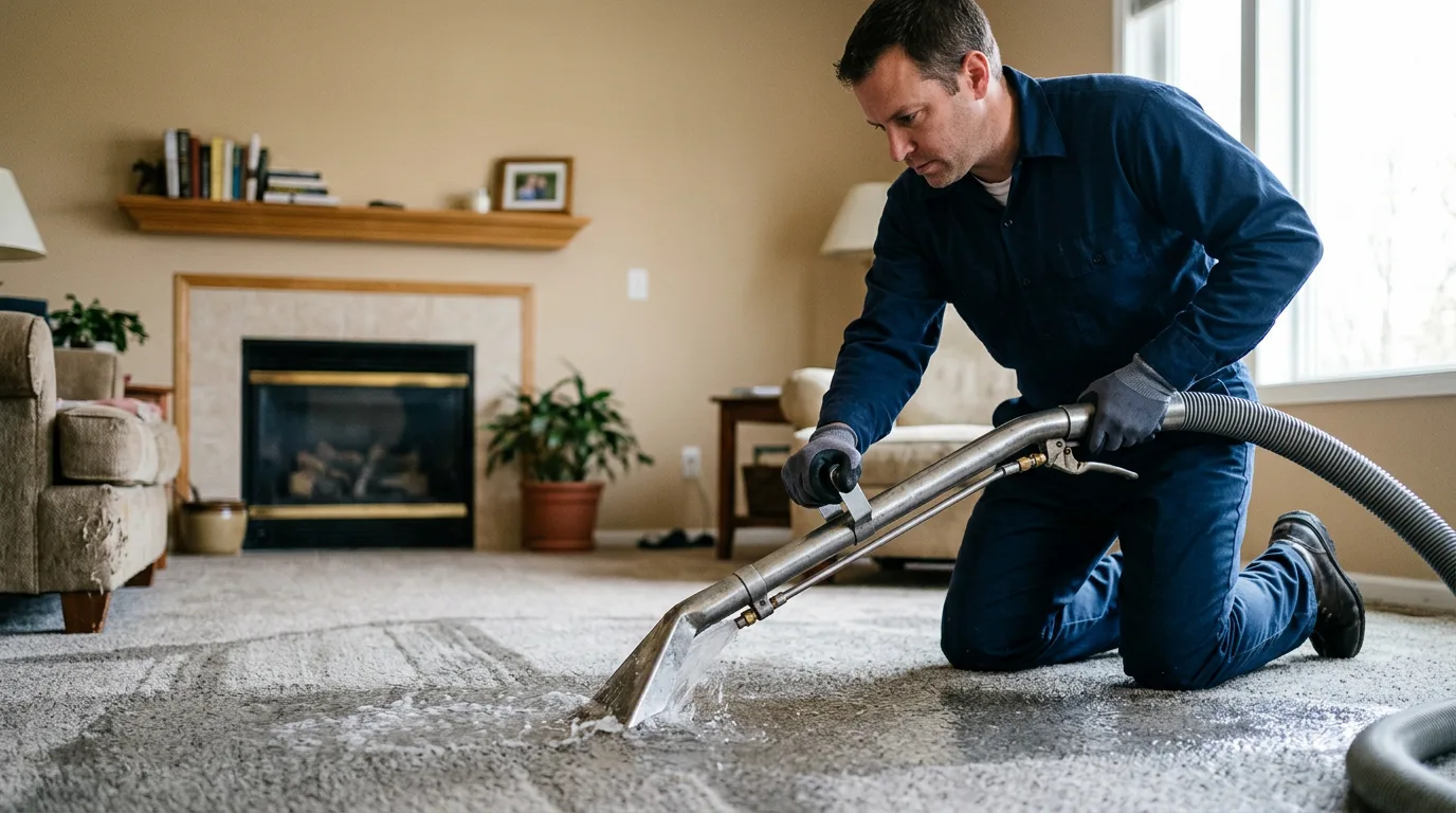 Water damage restoration technician working near Royal Center, IN